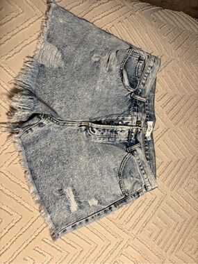 Bluivy Light Blue Acid-Wash Distressed High-Rise Denim Shorts